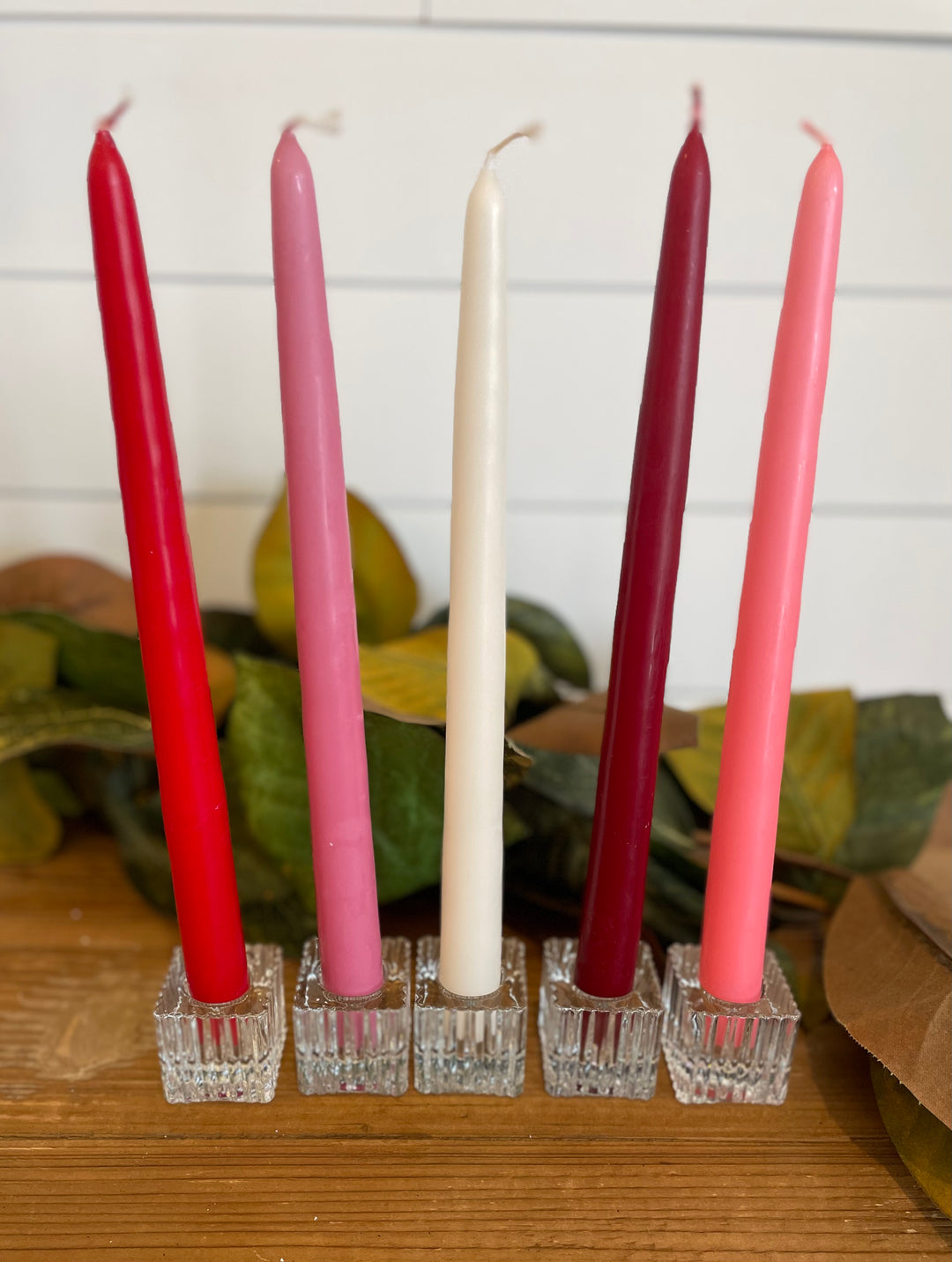 Colored Taper Candle and Crystal Holder Set