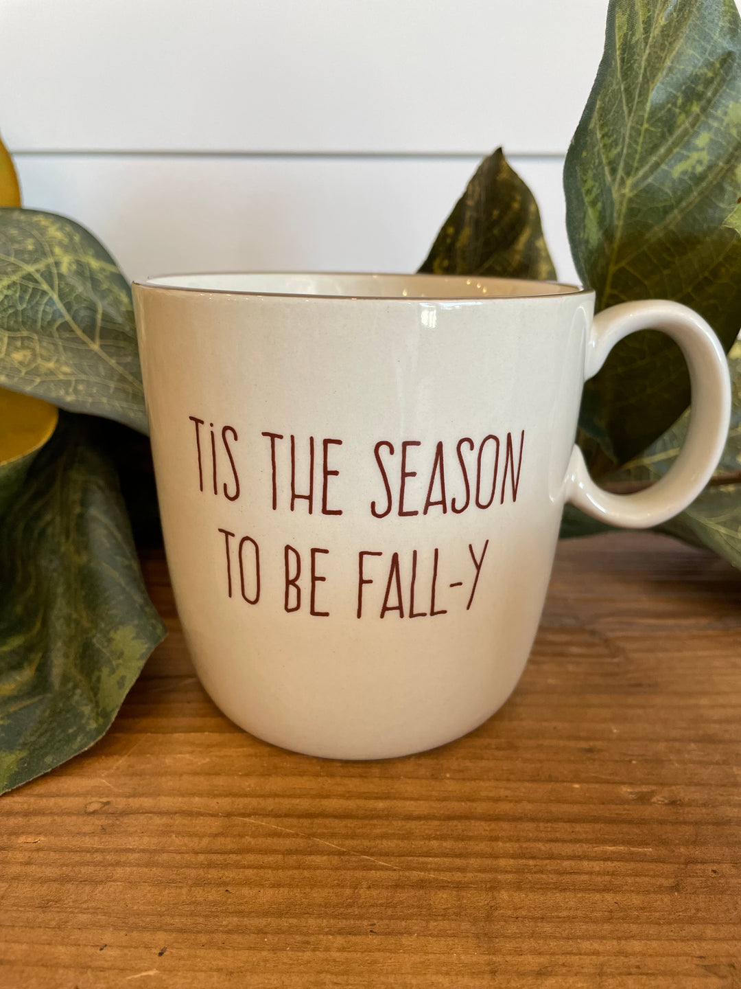Stoneware Mug with Fall Saying, Cream Color & Brown - 4 Styles