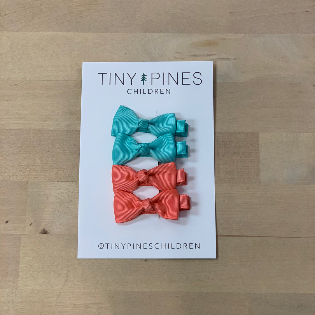 Mini Bow Clip Set - Teal/Coral