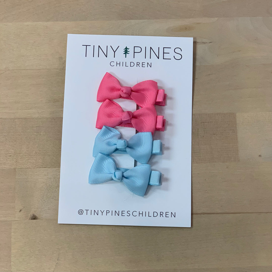 Mini Bow Clip Set - Pink/Light Blue