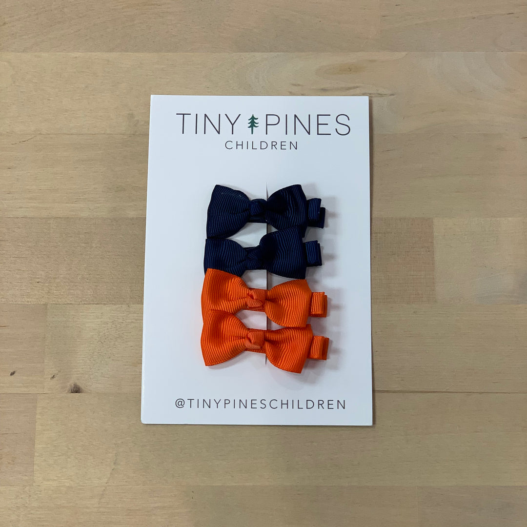 Mini Bow Clip Set - Navy/Orange