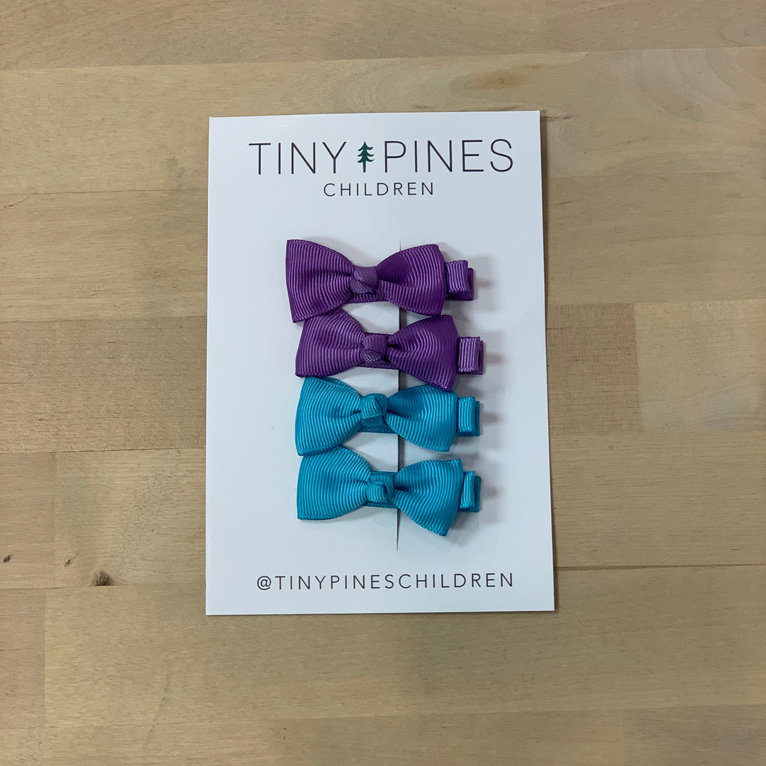 Mini Bow Clip Set - Purple/Turquoise