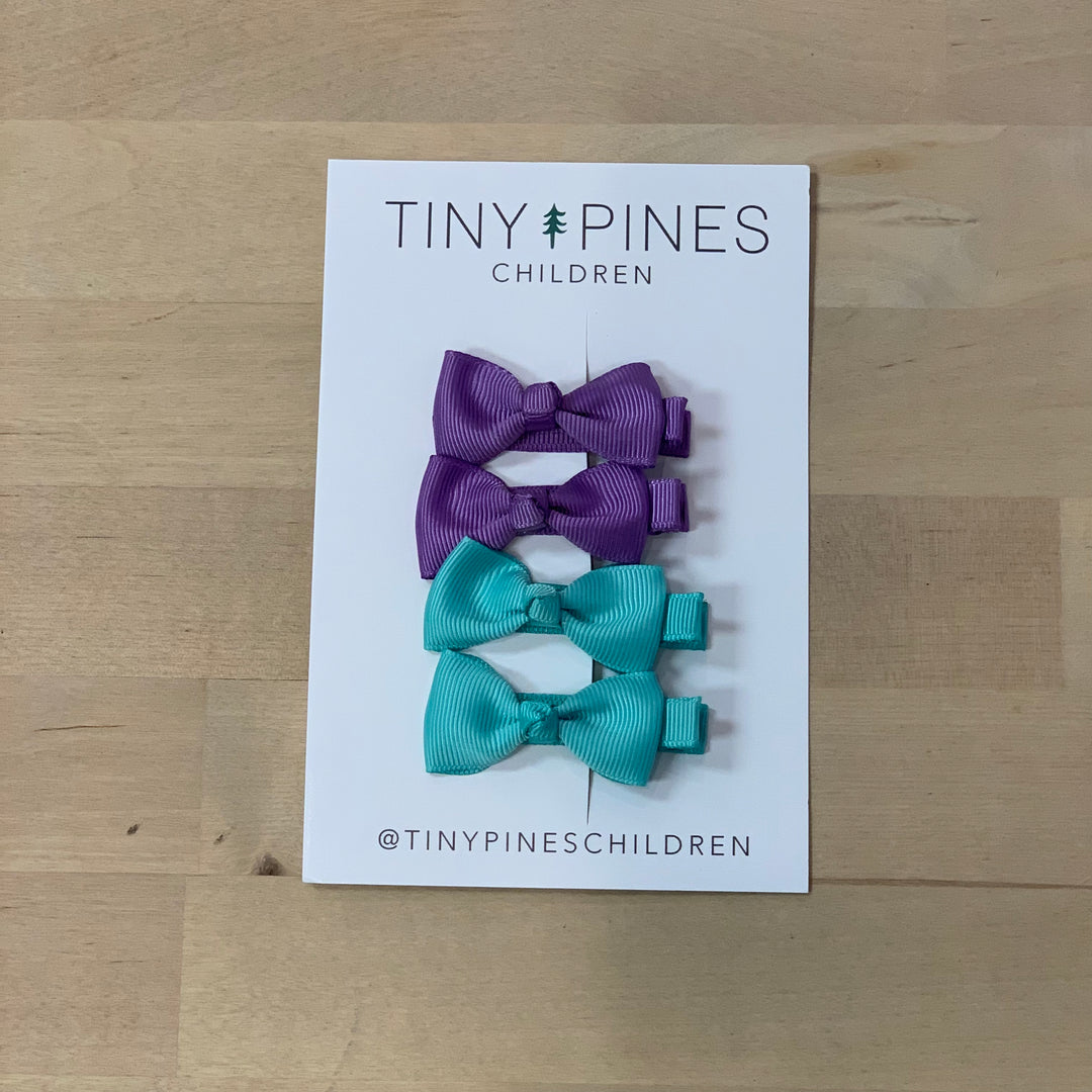 Mini Bow Clip Set - Purple/Teal