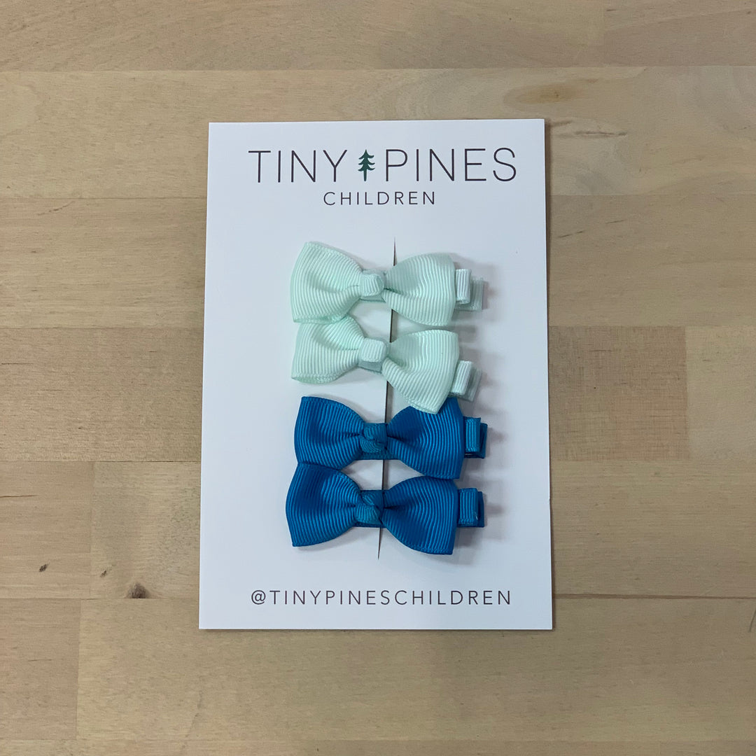 Mini Bow Clip Set - Mint/Dark Turquoise