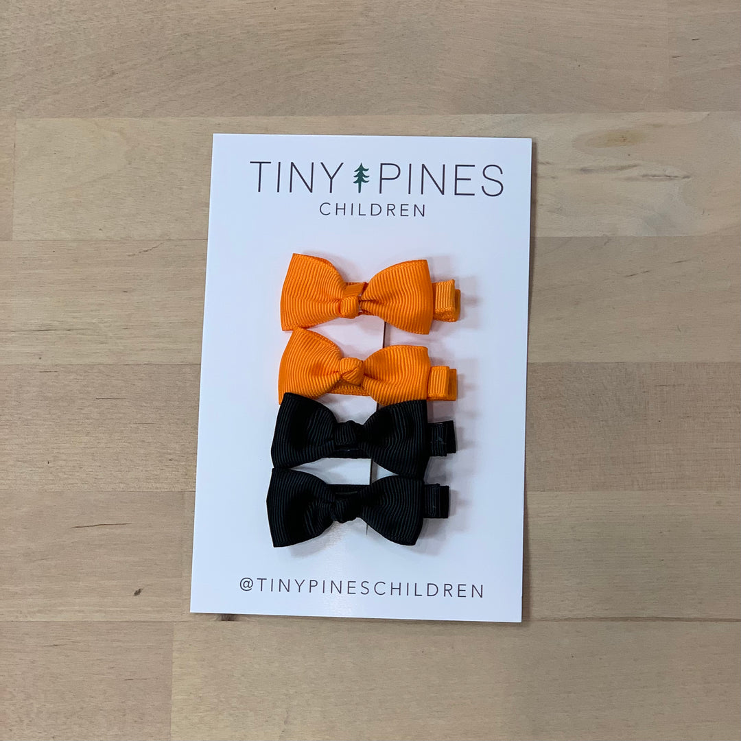 Mini Bow Clip Set - Orange/Black