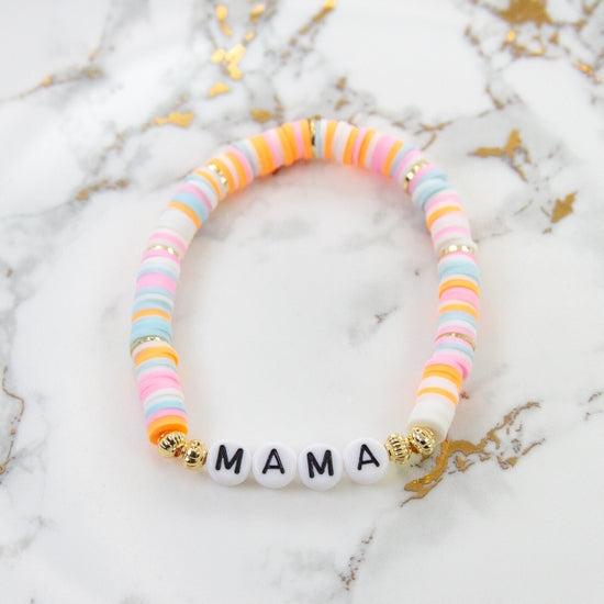 Mama Bracelet - Spring Pastel Beads & Black Letters