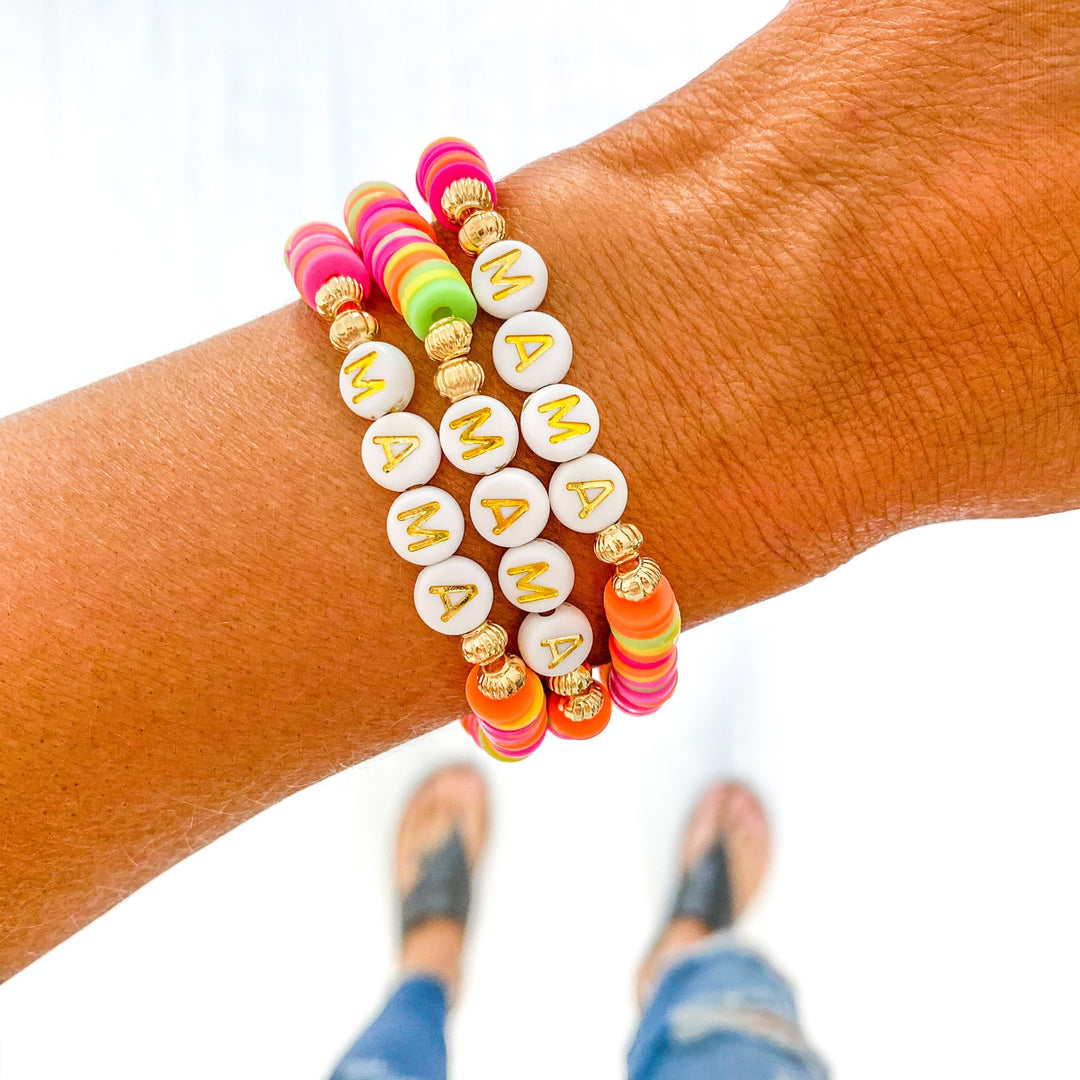 Mama Bracelet - Neon Beads & Gold Letters