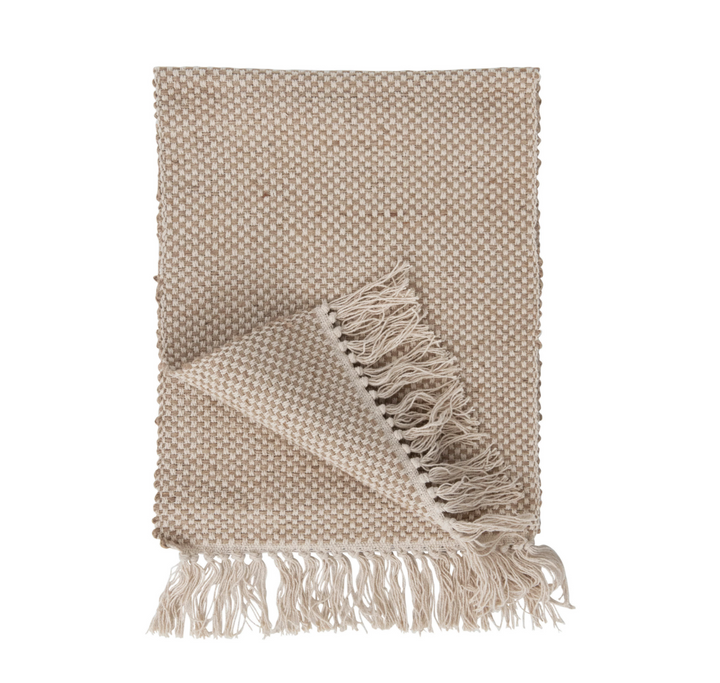 Woven Jute and Cotton Table Runner with Fringe