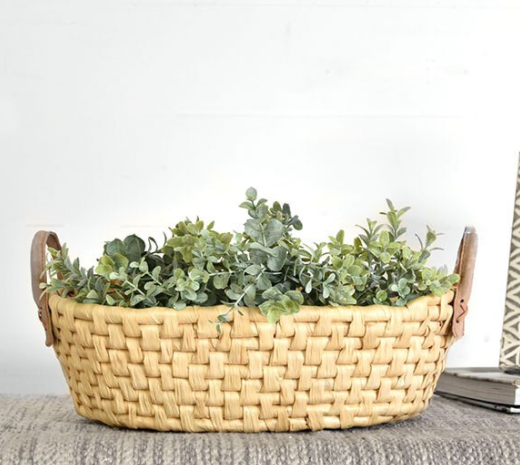Maize Basket with Faux Leather Handle