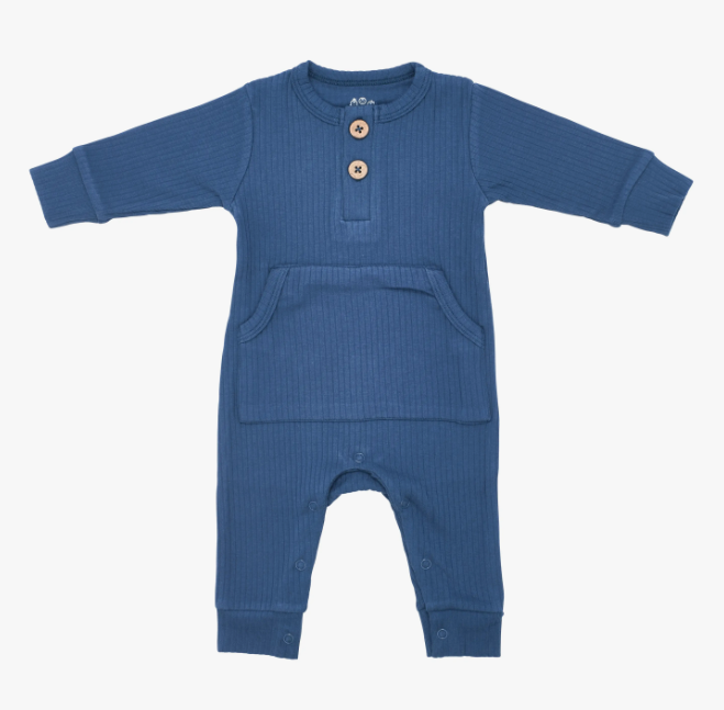 Baby Ribbed Playsuit w/ Pocket - Navy