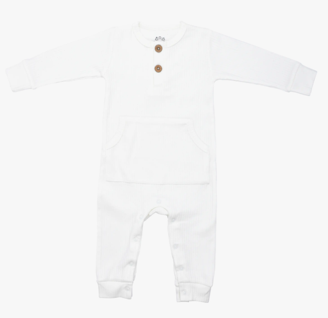 Baby Ribbed Playsuit w/ Pocket - White