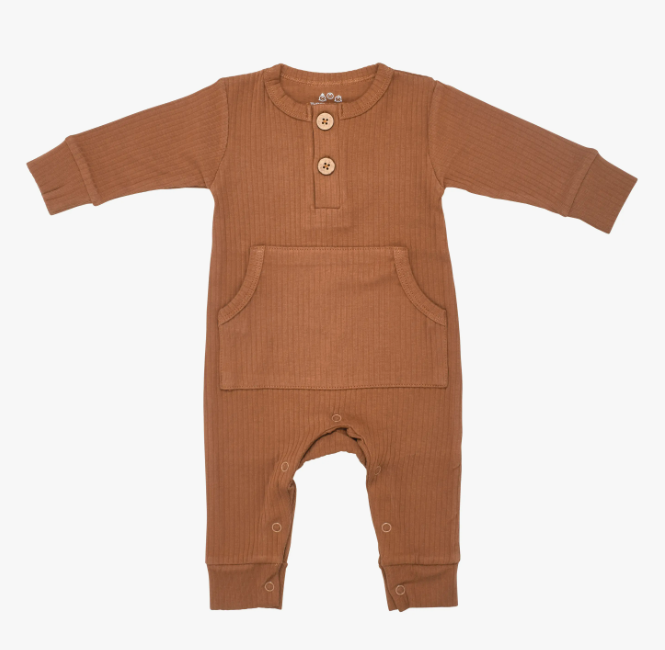 Baby Ribbed Playsuit w/ Pocket - Clay