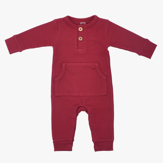 Baby Ribbed Playsuit w/ Pocket - Ruby Red