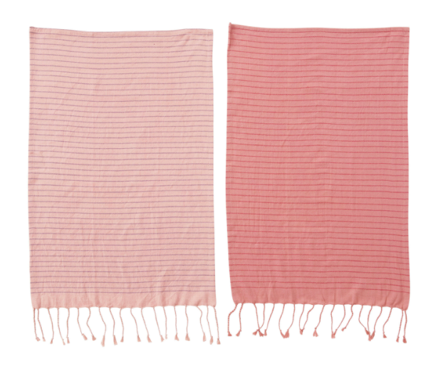 28"L x 18"W Turkish Cotton Tea Towels with Stripe and Fringe - 2 Styles