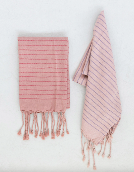 28"L x 18"W Turkish Cotton Tea Towels with Stripe and Fringe - 2 Styles