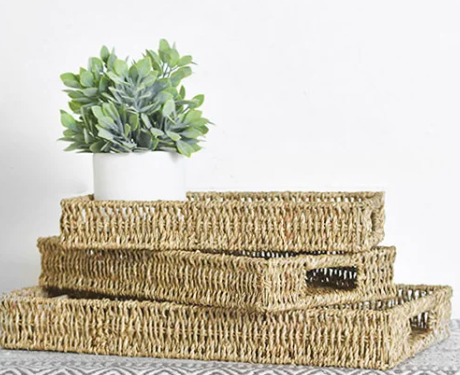Rectangular Seagrass Baskets w/ Handle