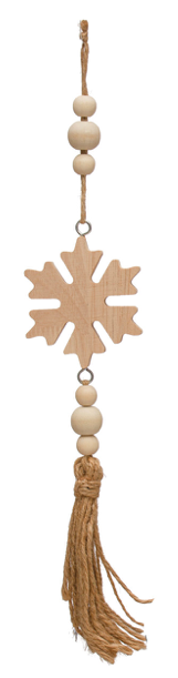 Oak Wood Beads Ornament w/ Seasonal Icon & Jute Tassel - 3 Styles