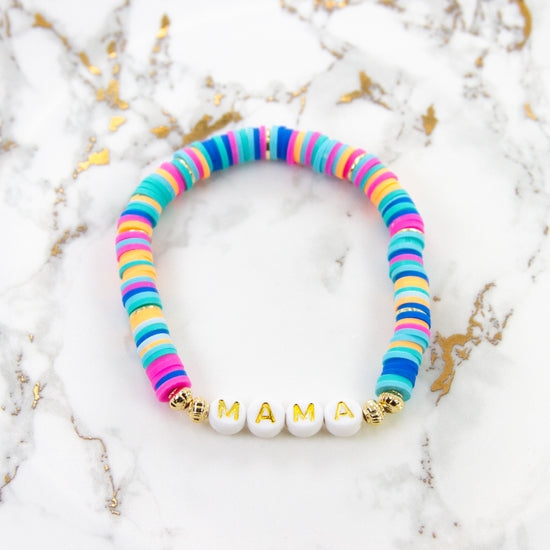 Mama Bracelet - Sunset Beads & Gold Letters