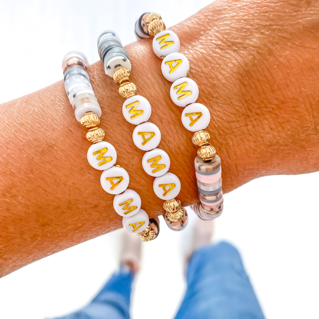 Mama Bracelet - Dalmatian Beads & Gold Letters