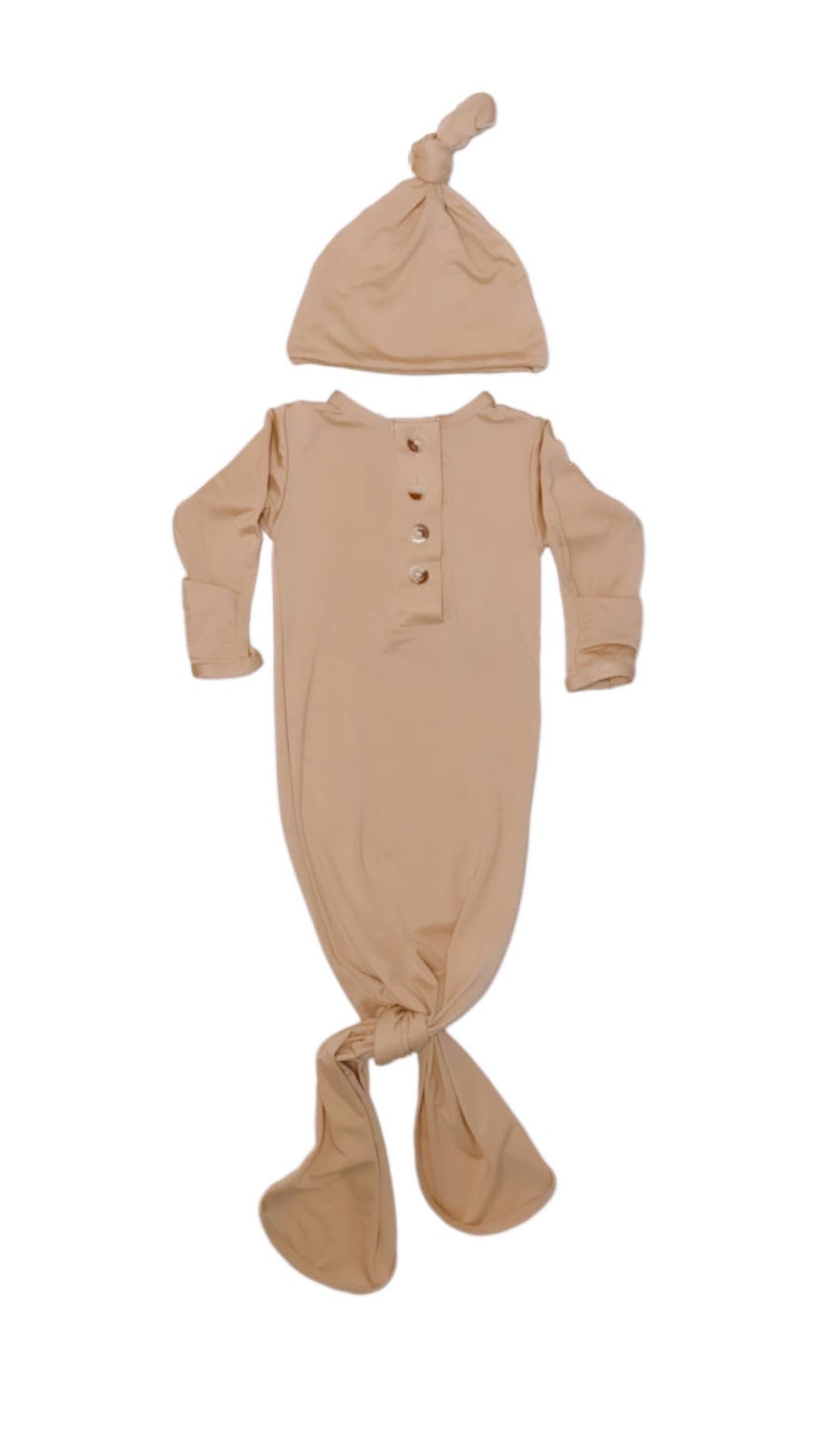 Knotted Baby Gown and Hat Set - Sand