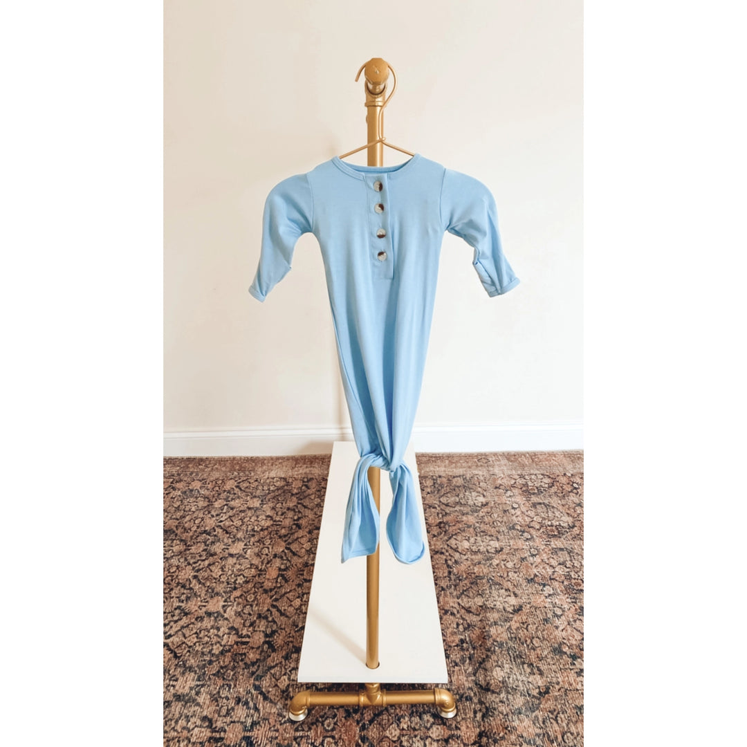 Knotted Baby Gown and Hat Set - Baby Blue