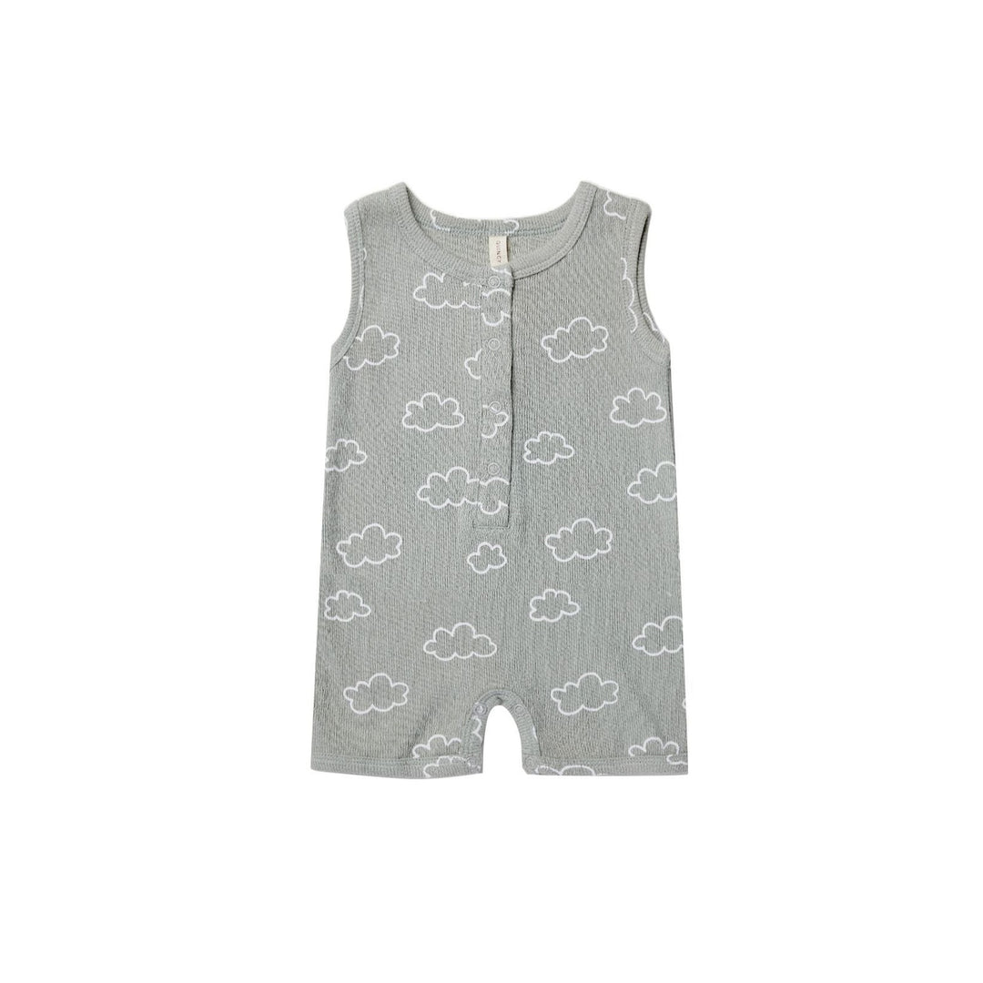 Ribbed Henley Romper - Clouds